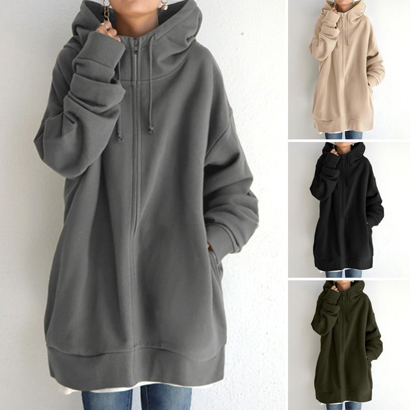 Damen Herbst/Winter Reißverschluss-Kapuzenpullover