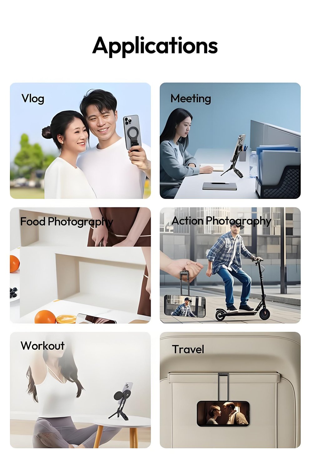 Magnetic Phone Tripod for iPhone, MA38 Portable Phone Holder Mini Tripod for Magsafe with Double-Sided Strong Magnetic 1/4'' Arri Locating Hole Foldable Hook