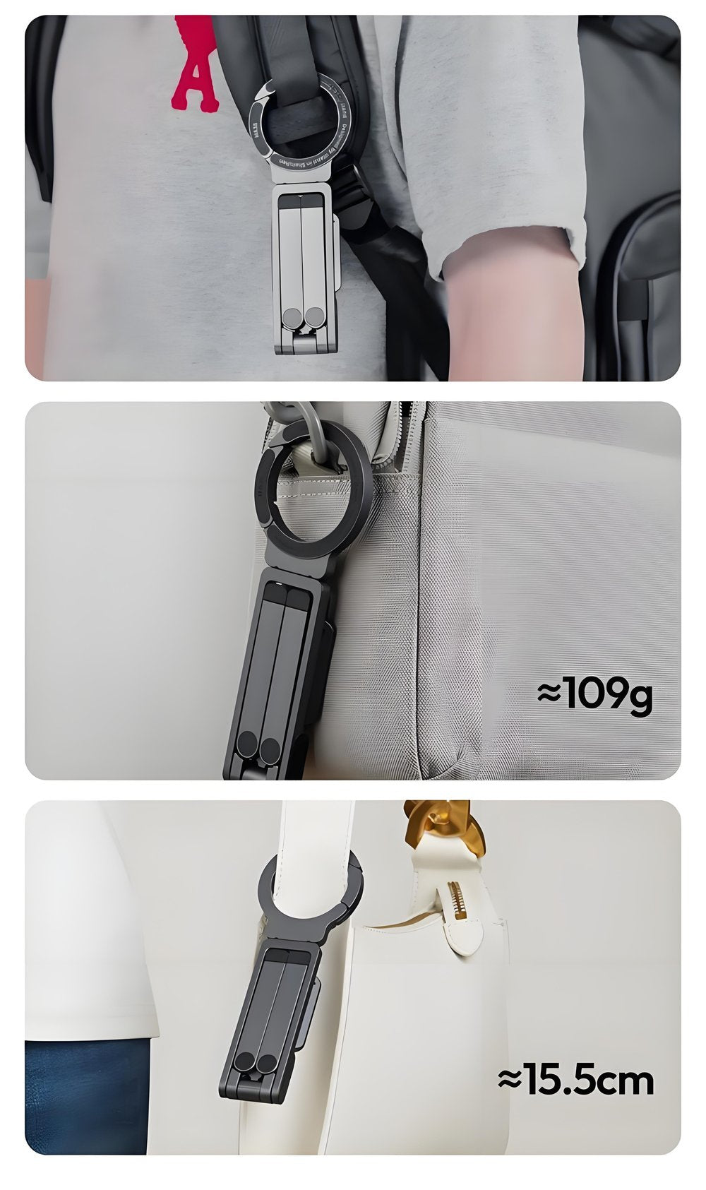 Magnetic Phone Tripod for iPhone, MA38 Portable Phone Holder Mini Tripod for Magsafe with Double-Sided Strong Magnetic 1/4'' Arri Locating Hole Foldable Hook