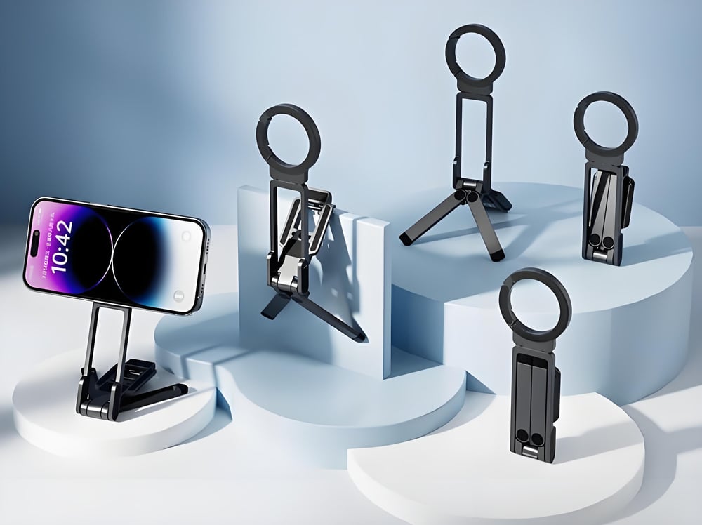 Magnetic Phone Tripod for iPhone, MA38 Portable Phone Holder Mini Tripod for Magsafe with Double-Sided Strong Magnetic 1/4'' Arri Locating Hole Foldable Hook