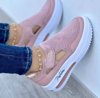 Damenmode Hollow Flyknit Velcro Plateauschuhe