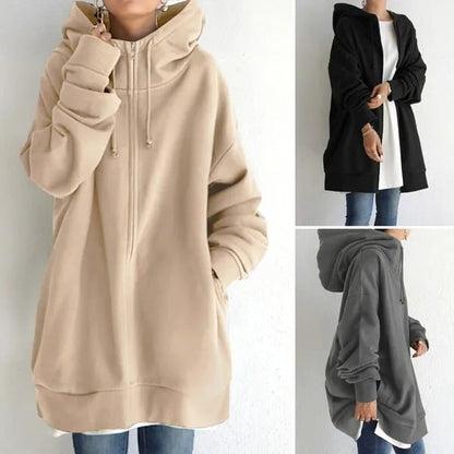 Damen Herbst/Winter Reißverschluss-Kapuzenpullover
