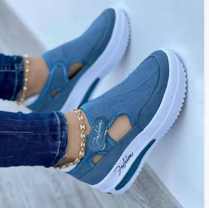 Damenmode Hollow Flyknit Velcro Plateauschuhe